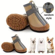 4pcs Set, Random Pattern, Waterproof Breathable Pet Dog Shoes, Anti-Slip Protective Outdoor Foot Covers For Teddy, Poodle And Other Small Dogs, All Seasons
