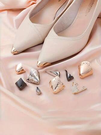 2pcs Metal Shoe Toe Protectors (No Glue Needed), Wear-Resistant Decorative Shoe Tip Covers For Women, Suitable For High Heels, Pointed Toe & Platform Shoes