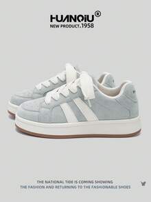 HUANQIU 2025 New Women's Shoes, Women's Sports Shoes, Fashionable White Shoes, Multifunctional, Lightweight, Comfortable, Lace Up Soft Soled Casual Shoes, Running Shoes, Gray Four Season Shoes - Grey - View 1