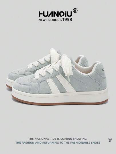 HUANQIU 2025 New Women's Shoes, Women's Sports Shoes, Fashionable White Shoes, Multifunctional, Lightweight, Comfortable, Lace Up Soft Soled Casual Shoes, Running Shoes, Gray Four Season Shoes