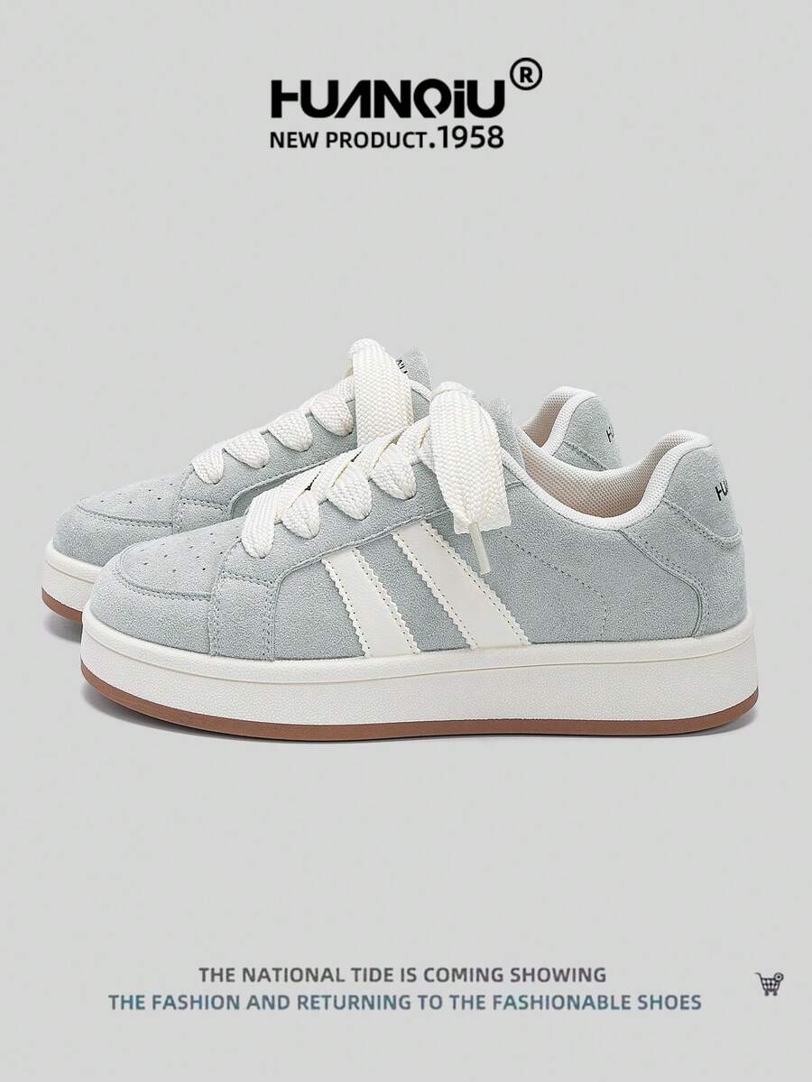 HUANQIU 2025 New Women's Shoes, Women's Sports Shoes, Fashionable White Shoes, Multifunctional, Lightweight, Comfortable, Lace Up Soft Soled Casual Shoes, Running Shoes, Gray Four Season Shoes - Grey - View 1