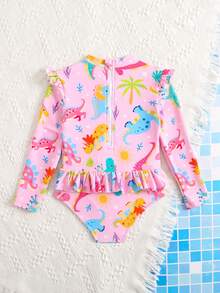 Đồ bơi liền thân in hình khủng long dễ thương cho bé gái, từ 4-8 tuổi - Hồng - Xem 2