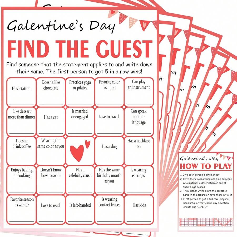 50pcs Find The Guest Bingo Game Cards, Guests Galentine's Day Party Ice Breaker Game Best Friend Valentine's Day Gift For Women Besties Friends - Multicolor - View 1