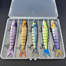 Set de 5 señuelos de pesca multiusos con caja de almacenamiento impermeable - Señuelos de buceo de varias secciones adecuados para lanzamiento a larga distancia, en varios colores (atún, caballa, trucha, lubina, róbalo) - Set de cebo de pesca biónico para agua dulce y salada, adecuado para principiantes y pescadores profesionales, aplicable para lubina, trucha, salmón, róbalo - Duradero y fácil de usar - Multicolor - Ver 8