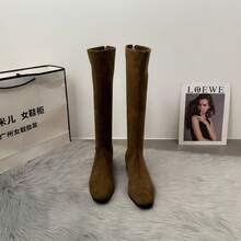 Women Over-The-Knee Boots - Khaki Velvet Lining - View 1