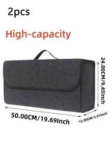 1/2pcs Foldable Trunk Organizer, Portable Felt Storage Box, Car Cargo Trunk, Collapsible Storage Bin With Handle, Multi-Functional Vehicle Organizing Accessory With Various Placement Options - Grey - View 12