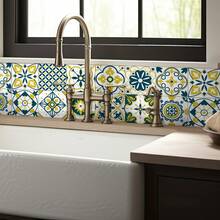 12pcs Bohemian Floral Ceramic Tile Stickers, Self-Adhesive PVC Stickers For Kitchen Backsplash, Bathroom And Stair Walls - Easy To Apply And Remove, 10/15/20cm*12pcs - Multicolor - View 5