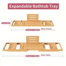 Expandable Wooden Bath Tub Tray - Adjustable Bathtub Caddy With Flat Shelf, Candle & Cup Holders - Sturdy Bathroom Organizer - Perfect Gift For Her, Bath Tub Storage Caddy | Natural Wood Design | Multi-Function Tray, Bathing Accessories