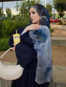 1件装女士波西米亚风水彩扎染印花VELA头巾/围巾，休闲柔软防风披肩，适合日常佩戴 - 藍色 - 查看 3