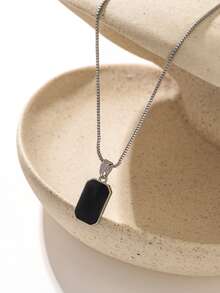 Nooxian 1pc Fashionable Geometric Element Long Black Pendant Necklace For Women - Silver - View 4