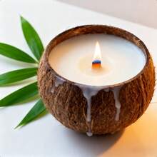 Vela de coco, vela de cáscara de coco, velas de playa, regalo de Navidad ecológico, decoración tropical de Hawái, con cáscara de coco natural para decoración del hogar y la habitación, 10 x 7 cm - Blanco - Ver 9