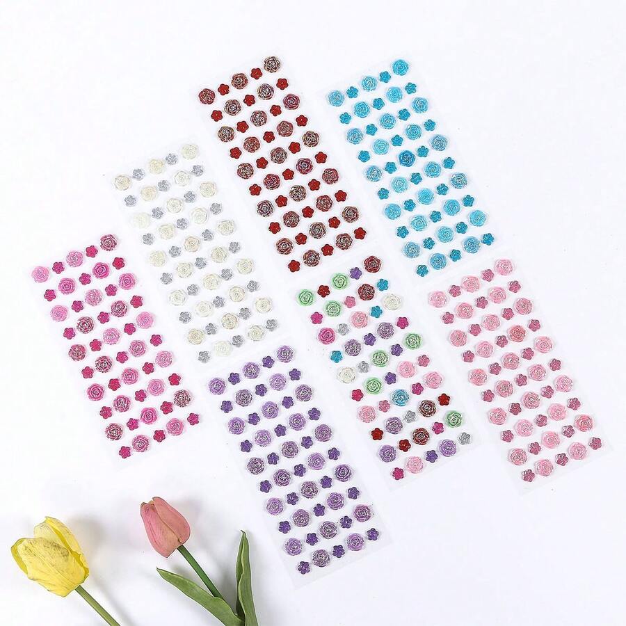 1pc DIY Rose Flower Bindi Sticker, Holographic Self-Adhesive Rhinestone Sticker Suitable For DIY Crafts, Scrapbooking, Notebooks, Laptops, Phones, Water Bottles, Diamond Art Stickers, Fun Designs, High-Quality Decals, Decorative Stickers, Creative Decoration. [Random Style Color, Cardboard May Have Color Difference] [Some Parts Random, May Have Color Difference] - Multicolor - View 1