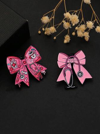 1pc Versatile Fashion Butterfly Stethoscope Brooch, Suitable For Daily Wear To Promote Breast Cancer Awareness