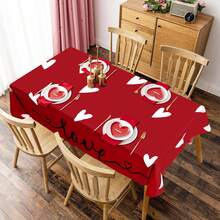 1 chiếc khăn trải bàn hình trái tim màu đỏ lãng mạn, quà tặng ngày Valentine, trang trí tiệc Valentine, khăn trải bàn hình chữ nhật bằng polyester với họa tiết trái tim trắng và đường kẻ đen, chống bám bẩn, phù hợp với bàn ăn và bàn cà phê nhỏ, lý tưởng cho tiệc Valentine và trang trí nhà bếp. - Nhiều màu - Xem 6