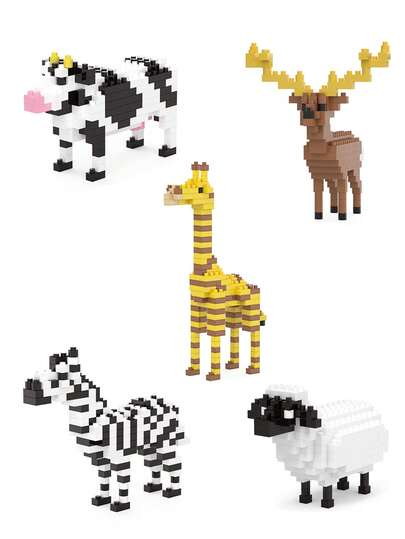 Micro Mini Animal Building Block Toy Set (Random Style), Zebra, Sheep, Cow, Deer, Giraffe Building Block Models, Children's DIY Educational Puzzle Toys, Children's Gift Set, Desktop Decor, Room Decoration, Birthday Gift, Christmas & Halloween Decor