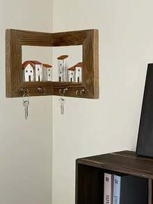 1pc Rustic Style Wall Mounted Key Holder With 4 Hooks, Wall Hanging Key Rack, Wooden Entryway Organizer With Hooks, Suitable For Bedroom, Home Wall Display, Art Wall Storage, Arts And Crafts Wall Shelf, Key Hooks