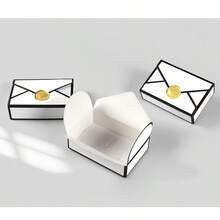 8pcs Black & White Envelope Wax Seal Stamped Gold Wedding Engagement Favor Boxes, Souvenir Gift Boxes, Jewelry Gift Packaging Boxes - Black and White - View 4