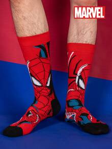 Marvel 1 Pair Authentic Spider-Man Superhero Socks, Cartoon Christmas New Year Gift Socks For Men, Creative And Interesting Character Socks, Socks