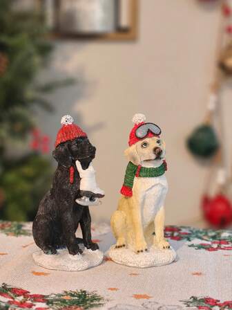 Christmas Dog Sitting Statue Festive Holiday Decor Ornament For Home, Bedroom & Living Room Display