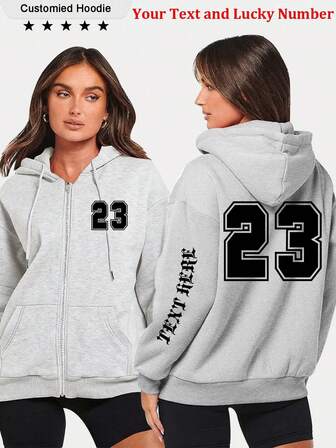 Anpassad damjacka med dragkedja och huvtröja - Anpassad fram och bak med siffror, lyckonummer, tröjnummer, laguniformer, emotikoner, årsdagar, par, vänner, arbetsuniformer, allt kan anpassas, damjacka med huvtröja på hösten