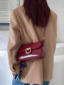 1pc Lacquered Polyurethane Leather Handbag For Women, Burgundy Baguette Bag, Y2K Babe Bag, Lacquered Mini Square Bag, Simple Mini Bag, Shoulder/Underarm Bag, Retro Mini Bag, Versatile Work Bag, Student Mini Square Bag, Retro Inspired Bag For Women, Fashionable Burgundy Bag - 酒紅色 - 查看 9