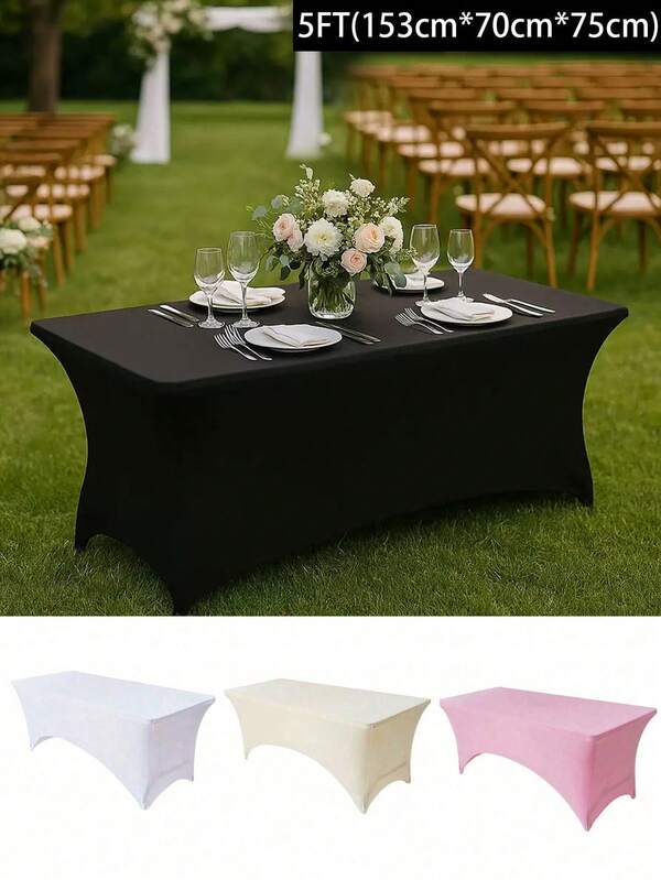 1pc 5FT Of Fully Covered Elastic Tablecloth, Suitable For Rectangular Dining Tables, Ideal For Picnics, Camping, Outdoor Activities, Garden Decoration, Weddings, Banquets, And Party Events