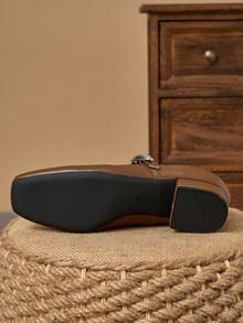 女士方头3厘米鞋跟套脚鞋，卡其色，适合舞会、派对、晚宴等场合，复古玛丽珍低跟鞋，时尚百搭休闲鞋 - 卡其色 - 查看 7