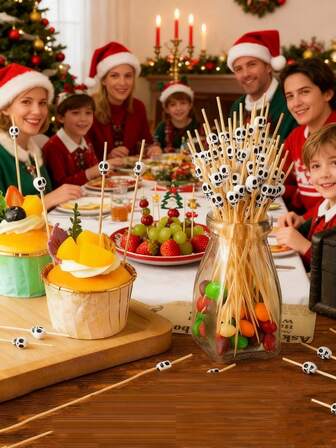 100pcs/50pcs Honbay Christmas Fruit Picks, A Perfect Choice For Christmas Party Decorations, Christmas Tableware And Drinks - Also Suitable For Fruits, Cakes, Sandwiches, Burgers And More - A Unique Holiday Gift Option, Ideal Christmas Present, Suitable For Wedding, Birthday Party Decoration