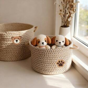 Yiuswoy Khaki vävd rund förvaringskorg leksakskorg presentkorg för husdjur bohemisk dekorativ korg multifunktionell skrivbordsorganisatör för katt hund, husdjurstillbehör, små tillbehör, förvaring och organisering av hemmets oreda