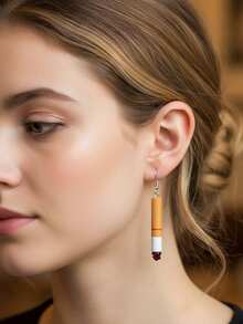 2 Pairs European & American Style Faux Cigarette Dangle Earrings, Unique Silver Earring Accessories - Multicolor - View 2