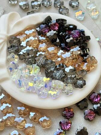 10pcs Plum Blossom Glass Beads For Jewelry Bracelet Making, 10mm Crystal Clear Spacer Beads DIY Pendant Earrings Handmade Accessories