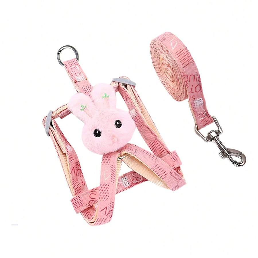 Correa Pechera Tela Ajustable Diseño Conejo Mascota Pequeñas - Rosa - Ver 1