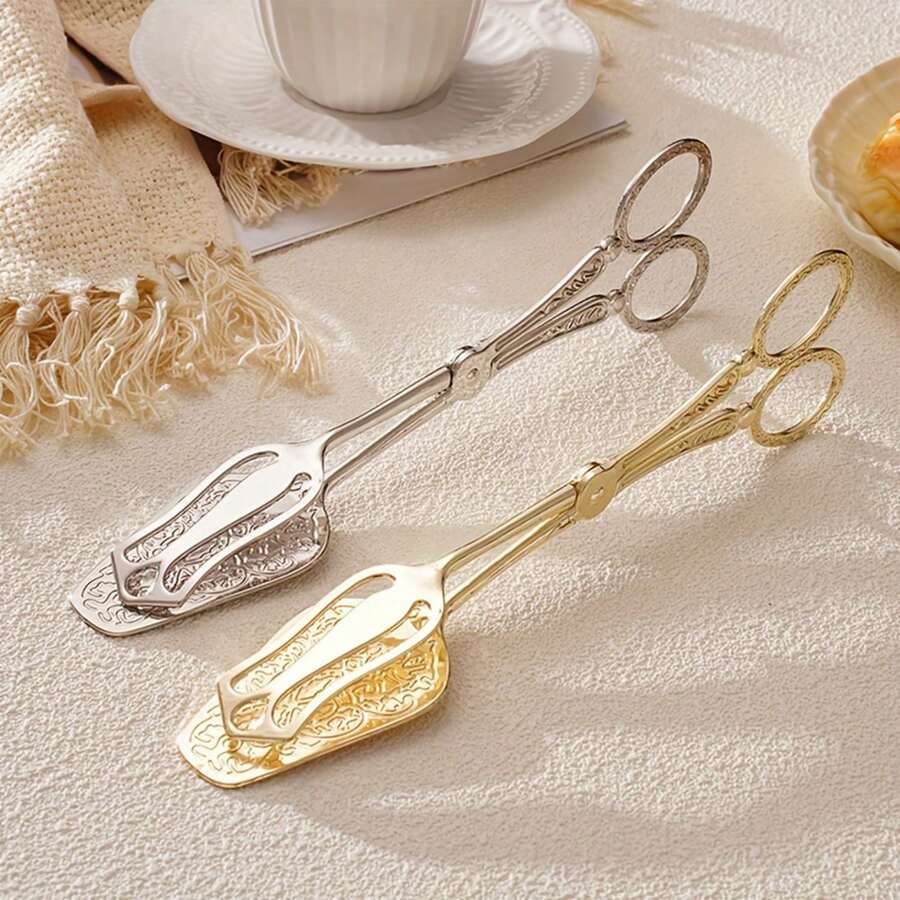1pc Vintage Middle Eastern Embossed Buffet Tong, Exquisite Carved Design, Suitable For Grabbing Bread, Cake, Steak And Other Delicate Food, Practical And Decorative - Multicolor - View 1