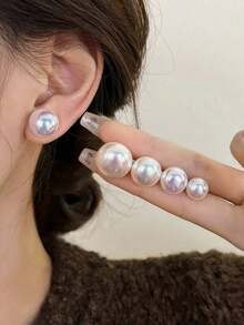 3 Pairs Retro Minimalist Elegant Faux Pearl Stud Earrings Set, Chic Lightweight Earrings Suitable For Women's Daily And Holiday Wear - Đầy màu sắc - Xem 5