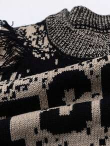 一件美式撞色字母镂空流苏毛衣，男士加大码针织衫，适合秋冬季节，长袖上衣