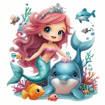 1/2/3 Piezas Diseño de ilustración de transferencia de calor con patrón de sirena y delfín - Gran pegatina de transferencia DTF DIY, calcomanía de prensa de calor lavable, adecuada para camisetas, almohadas, sudaderas, mochilas - Material de PVC duradero