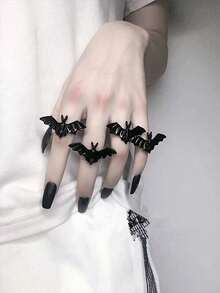 1 件哥特风格蝙蝠戒指，可调节锌合金性感珠宝，适合万圣节