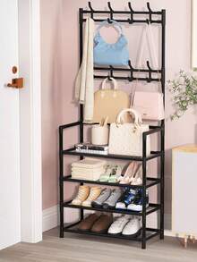 1 pieza Estantería de zapatos de varios niveles, perchero de pie y organizador de zapatos multifuncional y sencillo para el hogar - Negro - Ver 3