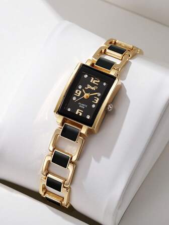 1 st klassiskt och moderiktigt kvartsur med metalliskt band och fyrkantig urtavla för kvinnor, minimalistisk design, inkluderar inte klocklåda