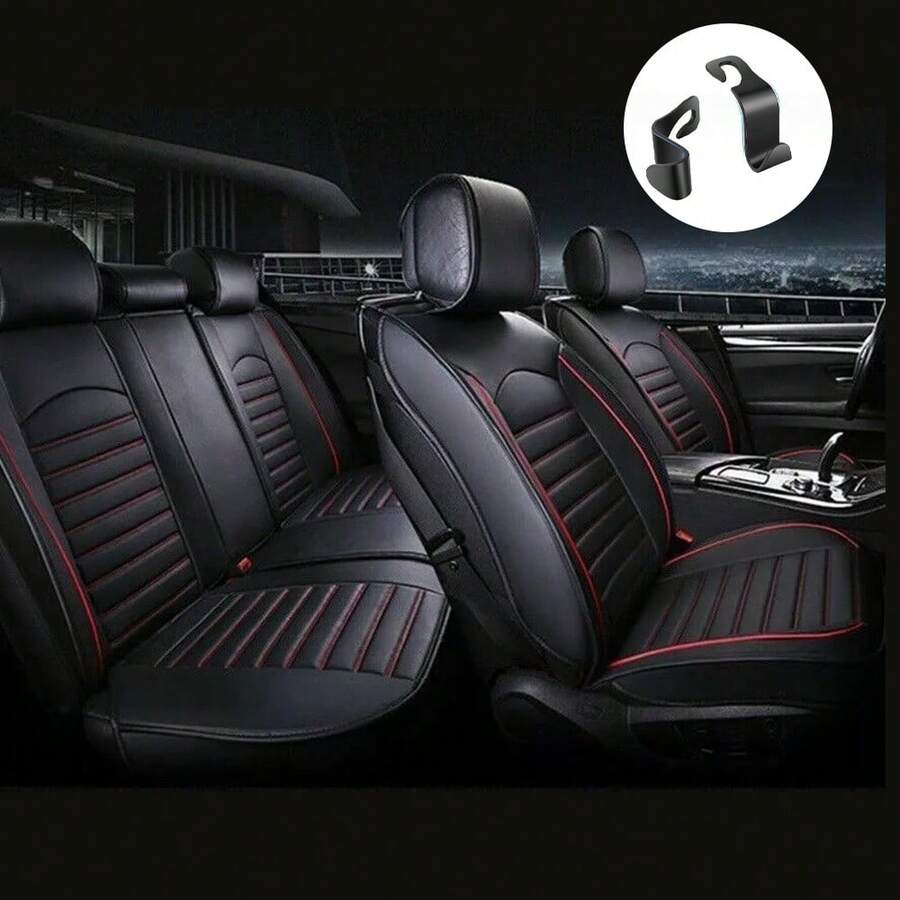 Deluxe Black Car Seat Covers Full Set - PU Leather Universal Seat Protector - Default - View 1