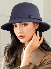 1顶新款秋冬百搭高顶帽，复古蝴蝶结高顶帽，优雅白色天鹅绒渔夫帽，时尚百搭，适合户外活动