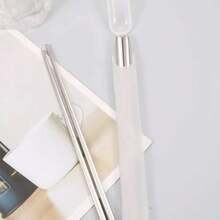 1 Set di Bacchette in Acciaio Inossidabile Purificato al Titanio - 1 Set di Bacchette con Scatola di Conservazione, Bacchette Riutilizzabili in Acciaio Inossidabile 304, Finitura Opaca Durevole, Adatte per Sushi e Cucina Cinese - Ottimo per Ristoranti e Cucine Domestiche, Cucina, Regalo di Natale - Trasparente - Visualizzare 2