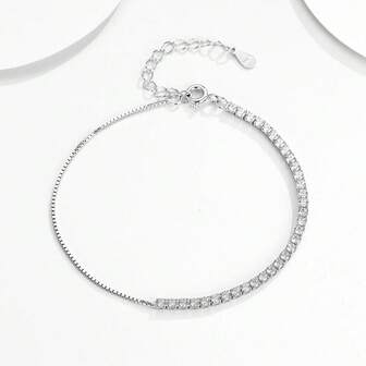 سوار فضة عيار 925 مرصع بكريستال لامع 2 مم، إكسسوار مجوهرات أنيق وشخصي مناسب لارتداء المرأة في المناسبات