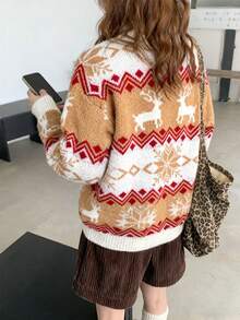 1 قطعة كنزة صوفية محبوكة بتصميم رنة عيد الميلاد للبنات والمراهقات، متعددة الاستخدامات، مريحة، أنيقة، دافئة - كاكي - مشاهدة 3