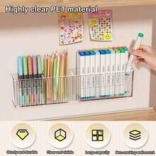 Ultra Clear Wall Mounted Pen Holder, 3-Slot No Drill Organizer, Strong Adhesive Marker & Pencil Storage Rack For Office Desk & Craft Room - Genomskinlig - Visa 7