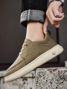 四季新款男士舒适软底运动鞋，休闲皮鞋，商务鞋，百搭时尚运动鞋，旅行鞋，一脚蹬乐福鞋，系带金属鞋眼 - 棕色 - 查看 10