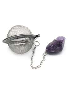 1/5 piezas Infusor de té de malla de acero inoxidable de 2 pulgadas (aproximadamente 5 cm) Colgante de piedra original Juego de té de cristal, taza, accesorios de cocina, infusor de té y taza de té, infusor de té con colgante de amatista, rosa, ojo de tigre y media luna, colador de té para té suelto