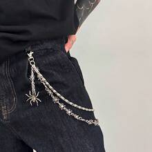 1件装时尚朋克极简蜘蛛吊坠裤链，男士嘻哈风裤链饰品，万圣节礼物 - 銀色 - 查看 9
