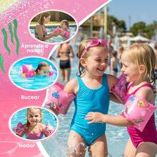 POOST 2 flotadores de brazo inflables para natación, brazaletes inflables para nadar ideales para niños pequeños de 3 a 12 años artículos esenciales de playa, accesorios de playa, flotador de piscina, PVC - Rosa - Ver 3