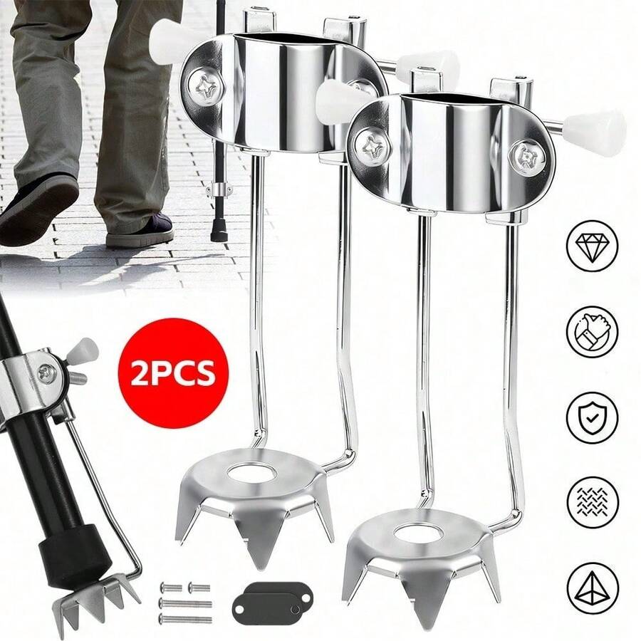 2 Pcs Ice Tip Attachments For Walking Sticks & Crutches, Five-Point Steel Spikes For Secure Footing On Ice & Snow, Robust Anti-Slip Protection For Winter (Easy Installation, Universally Compatible) - Silver - View 1